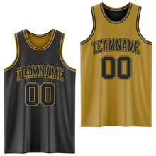 Load image into Gallery viewer, Custom Reversible Black Old Gold Double Side Sublimation Basketball Suit Jersey
