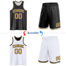 Load image into Gallery viewer, Custom Reversible Black Old Gold-White Double Side Sublimation Basketball Suit Jersey
