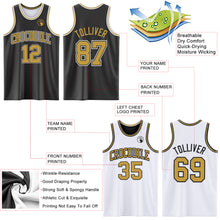 Load image into Gallery viewer, Custom Reversible Black Old Gold-White Double Side Sublimation Basketball Suit Jersey

