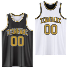 Load image into Gallery viewer, Custom Reversible Black Old Gold-White Double Side Sublimation Basketball Suit Jersey
