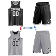 Load image into Gallery viewer, Custom Reversible Black White-Gray Double Side Sublimation Basketball Suit Jersey
