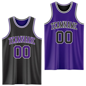 Custom Reversible Black Purple-White Double Side Sublimation Basketball Suit Jersey