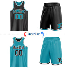 Load image into Gallery viewer, Custom Reversible Black Teal-White Double Side Sublimation Basketball Suit Jersey
