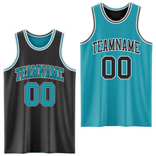 Load image into Gallery viewer, Custom Reversible Black Teal-White Double Side Sublimation Basketball Suit Jersey
