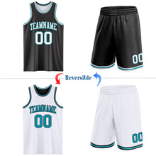 Load image into Gallery viewer, Custom Reversible Black White-Teal Double Side Sublimation Basketball Suit Jersey
