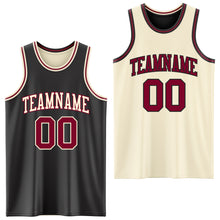 Load image into Gallery viewer, Custom Reversible Black Maroon-Cream Double Side Sublimation Basketball Suit Jersey
