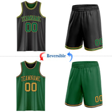 Load image into Gallery viewer, Custom Reversible Black Kelly Green-Old Gold Double Side Sublimation Basketball Suit Jersey
