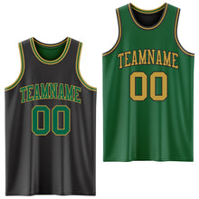 Load image into Gallery viewer, Custom Reversible Black Kelly Green-Old Gold Double Side Sublimation Basketball Suit Jersey
