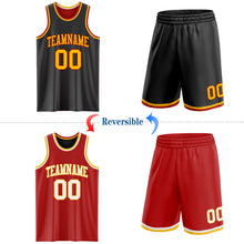 Load image into Gallery viewer, Custom Reversible Black Gold-Red Double Side Sublimation Basketball Suit Jersey

