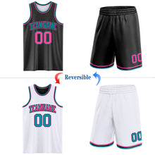 Load image into Gallery viewer, Custom Reversible Black Pink-Teal Double Side Sublimation Basketball Suit Jersey
