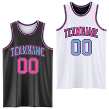 Load image into Gallery viewer, Custom Reversible Black Pink-Light Blue Double Side Sublimation Basketball Suit Jersey
