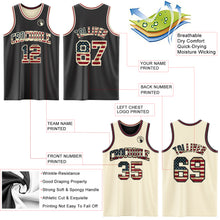 Load image into Gallery viewer, Custom Reversible Black Vintage USA Flag Cream-Maroon Double Side Sublimation Basketball Suit Jersey
