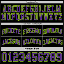 Load image into Gallery viewer, Custom Reversible Black Purple-Neon Green Double Side Sublimation Basketball Suit Jersey

