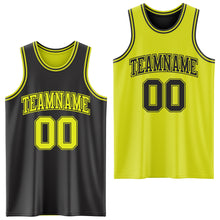 Load image into Gallery viewer, Custom Reversible Black Neon Yellow Double Side Sublimation Basketball Suit Jersey
