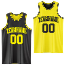 Load image into Gallery viewer, Custom Reversible Black Light Yellow Double Side Sublimation Basketball Suit Jersey
