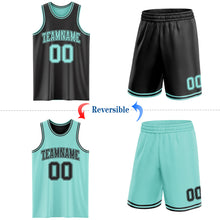 Load image into Gallery viewer, Custom Reversible Black Ice Blue Double Side Sublimation Basketball Suit Jersey

