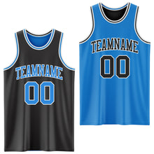 Load image into Gallery viewer, Custom Reversible Black Powder Blue-White Double Side Sublimation Basketball Suit Jersey
