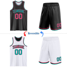 Load image into Gallery viewer, Custom Reversible Black Neon Pink-Aqua Double Side Sublimation Basketball Suit Jersey
