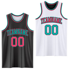 Load image into Gallery viewer, Custom Reversible Black Neon Pink-Aqua Double Side Sublimation Basketball Suit Jersey
