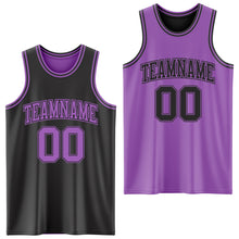 Load image into Gallery viewer, Custom Reversible Black Medium Purple Double Side Sublimation Basketball Suit Jersey
