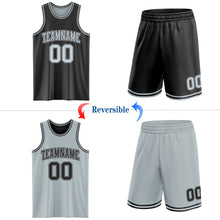 Load image into Gallery viewer, Custom Reversible Black Silver Double Side Sublimation Basketball Suit Jersey
