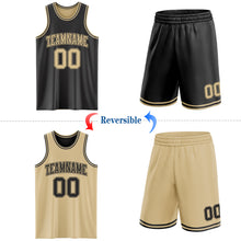Load image into Gallery viewer, Custom Reversible Black Vegas Gold Double Side Sublimation Basketball Suit Jersey
