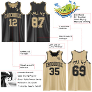 Custom Reversible Black Vegas Gold Double Side Sublimation Basketball Suit Jersey