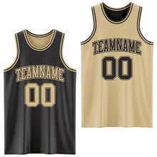 Load image into Gallery viewer, Custom Reversible Black Vegas Gold Double Side Sublimation Basketball Suit Jersey
