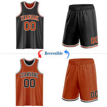 Load image into Gallery viewer, Custom Reversible Black Texas Orange-White Double Side Sublimation Basketball Suit Jersey
