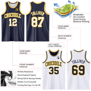 Custom Navy White-Gold Reversible Double Side Sublimation Basketball Suit Jersey