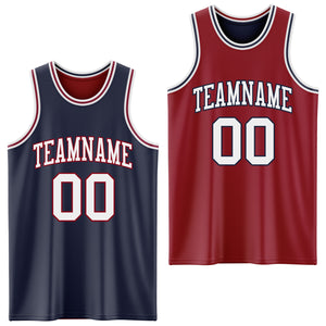 Custom Navy White-Maroon Reversible Double Side Sublimation Basketball Suit Jersey