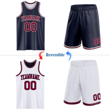 Load image into Gallery viewer, Custom Navy Maroon-White Reversible Double Side Sublimation Basketball Suit Jersey
