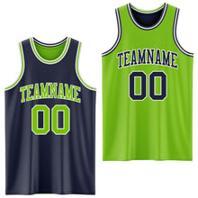 Load image into Gallery viewer, Custom Navy Neon Green-White Reversible Double Side Sublimation Basketball Suit Jersey
