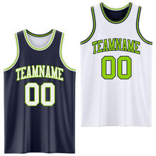 Load image into Gallery viewer, Custom Navy White-Neon Green Reversible Double Side Sublimation Basketball Suit Jersey
