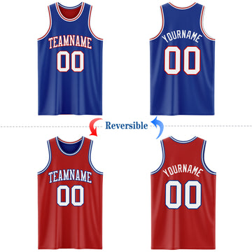 Custom Royal White-Red Reversible Double Side Basketball Jersey