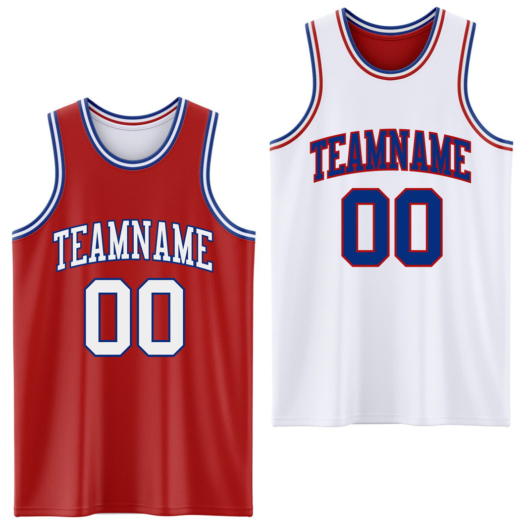 Custom Red White-Royal Reversible Double Side Sublimation Basketball Suit Jersey
