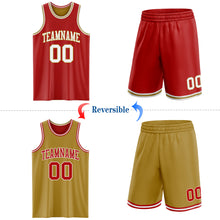 Load image into Gallery viewer, Custom Red White-Old Gold Reversible Double Side Sublimation Basketball Suit Jersey

