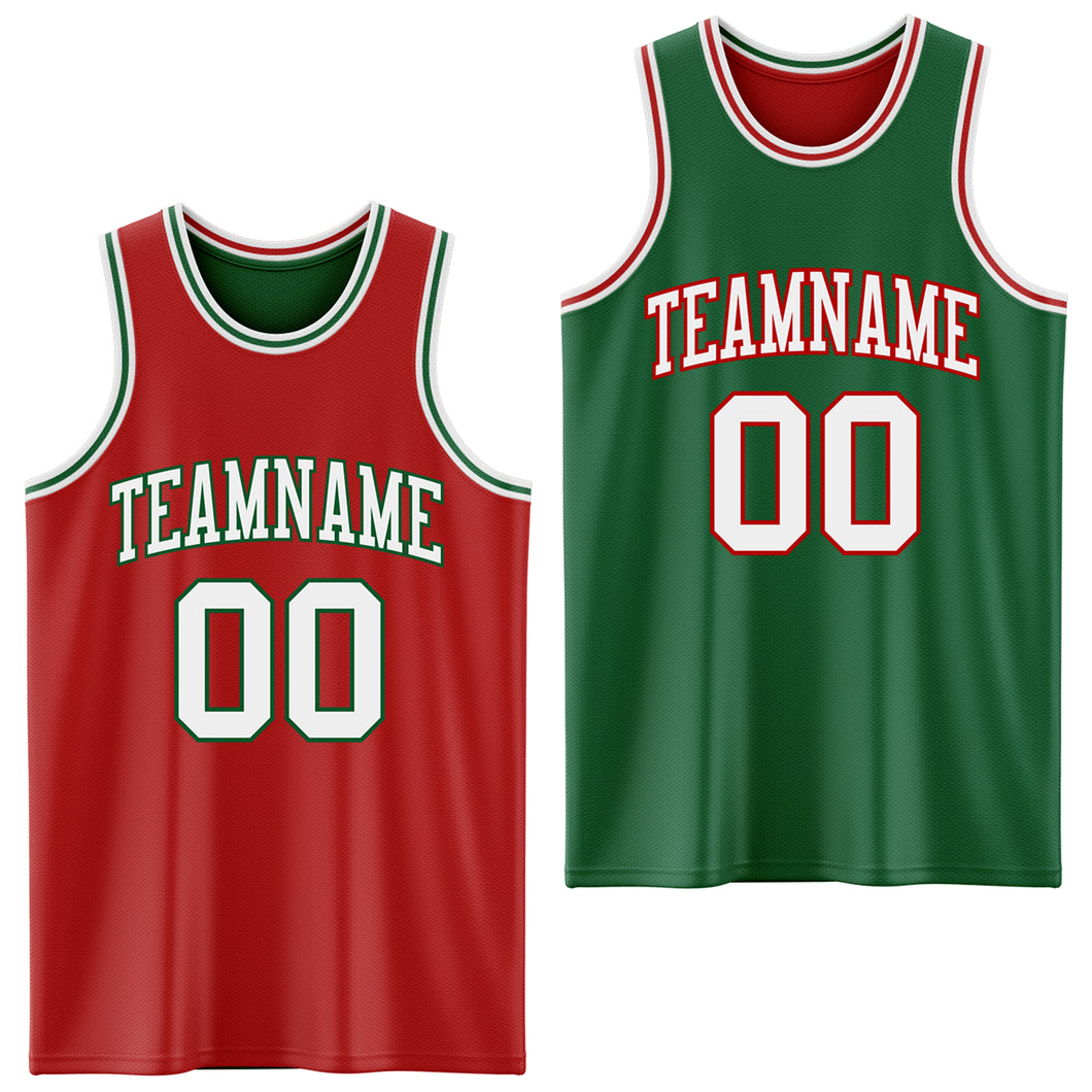 Custom Red White-Kelly Green Reversible Double Side Sublimation Basketball Suit Jersey