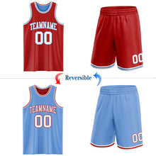 Load image into Gallery viewer, Custom Red White-Light Blue Reversible Double Side Sublimation Basketball Suit Jersey
