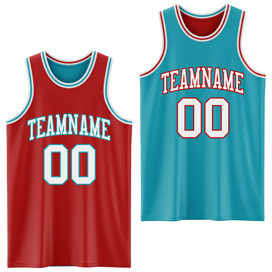 Custom Red White-Teal Reversible Double Side Sublimation Basketball Suit Jersey