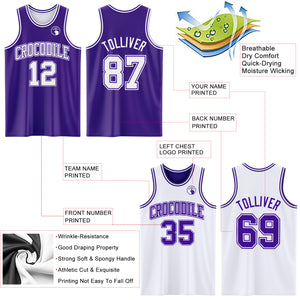 Custom Purple White Reversible Double Side Sublimation Basketball Suit Jersey
