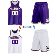 Load image into Gallery viewer, Custom Purple White-Old Gold Reversible Double Side Sublimation Basketball Suit Jersey
