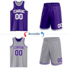 Load image into Gallery viewer, Custom Purple White-Gray Reversible Double Side Sublimation Basketball Suit Jersey
