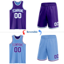 Load image into Gallery viewer, Custom Purple White-Light Blue Reversible Double Side Sublimation Basketball Suit Jersey
