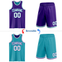 Load image into Gallery viewer, Custom Purple White-Teal Reversible Double Side Sublimation Basketball Suit Jersey
