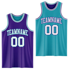 Load image into Gallery viewer, Custom Purple White-Teal Reversible Double Side Sublimation Basketball Suit Jersey
