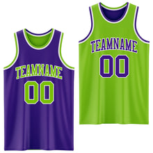 Load image into Gallery viewer, Custom Purple Neon Green-White Reversible Double Side Sublimation Basketball Suit Jersey
