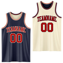 Load image into Gallery viewer, Custom Reversible Navy Red-Cream Double Side Sublimation Basketball Suit Jersey

