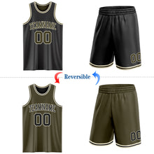 Load image into Gallery viewer, Custom Reversible Black Olive-Cream Double Side Sublimation Basketball Suit Jersey
