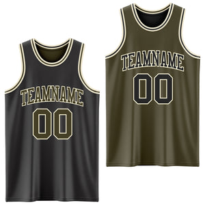 Custom Reversible Black Olive-Cream Double Side Sublimation Basketball Suit Jersey